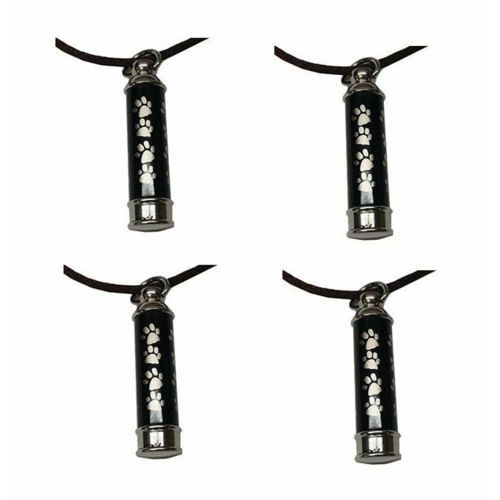 4 Pet Dog Cremation Ashes‎ Cylinder Tube Black Dog Paw Prints Necklaces